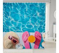 feelingyou Pink Flip Flops Shower Curtain 72" W x 84" L 3D Abstract Blue Sea Water Bathroom Curtains for Kids Teens Adults Coastal Shell Decor Summer Holiday Waterproof Bath Curtain with 12 Hooks