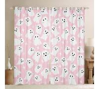feelingyou Pink Ghosts Blackout Curtains 2 Panels 66Wx72L Cartoon Cute Ghost Decor Window Drapes for Kids Girls Teens Happy Halloween Hippie Graffiti Decor Curtains for Living Room