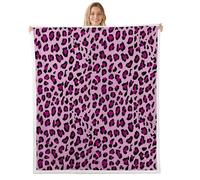 feelingyou Pink Leopard Kids Throw Blanket,Cheetah Wildlife Animal Skin Bed Blanket,Dot Romantic Princess Girls Boys Sofa Decor,Purple Fuzzy Blanket,Throw Size (50 x 60 Inches)