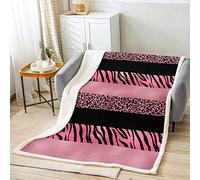 feelingyou Pink Leopard Throw Blanket,Zebra Skin Texture Fashion Romantic Bed Blanket for Boys Girls Adults Living Room Bedroom,Abstract Animals Skin Stripes Fuzzy Fleece Rug,40 x 50 Inches