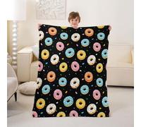 feelingyou Pixel Donut Kids Flannel Blanket,Kawaii Pixelated Sweet Dessert Bed Blanket,Candy Ice Cream Cute Dots Girls Boys Sofa Decor,Black Colorful Fuzzy Blanket,Baby Size (30 x 39 Inches)