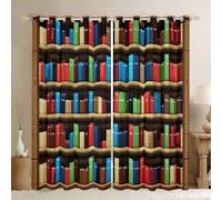 feelingyou Pixel Vedio Game Blackout Curtains,Pixelated Bookshelf Bookcase Window Drapes,Books Modern Building Games Nursery Bedroom Playroom Decor,Colorful 2 Panels,66Wx72L inch