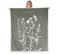 feelingyou Plant Floral Print Blanket for Kids Girls Boys,French Style Blankets for Bedroom Sofa Dorm Decor,Romantic Botanical Leaves Bed Couch Blanket,Queen (90 x 90 Inches),Dark White Green