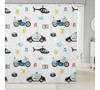 feelingyou Police Car Shower Curtain Policeman Motorcycle Bathroom Shower Curtain Set for Kids Adult Blue Red White Bath Curtain Polica Vehicle Waterproof Curtains Room Decor 72 x 72 Inch