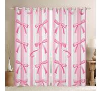 feelingyou Princess Bowknot Kids Window Curtains,Geometric Bow Tie Stripe Patchwork Window Drapes,Princess Coquette Romantic Boys Girls Room Decor,Pale Pink 2 Panel Sets,46x72L