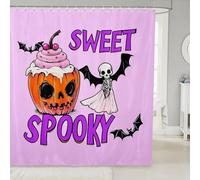 feelingyou Pumpkin Lantern Ghosts Bathroom Curtain,Happy Halloween Style Bathroom Curtains 12 Hooks Suits for Bathtub,Black Bats Spider Bath Curtain for Kids Girls Boys,72" W x 78" L,Purple Orange