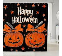 feelingyou Pumpkin Lanterns Bathroom Curtain,Happy Halloween Theme Bathroom Curtains 12 Hooks Suits for Bathtub,Halloween Pumpkin Bath Curtain for Kids Girls Boys,72" W x 84" L,Dark Black Orange