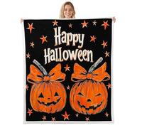 feelingyou Pumpkin Lanterns Blanket for Kids Girls Boys,Happy Halloween Theme Blankets for Bedroom Sofa Dorm Decor,Halloween Pumpkin Bed Couch Blanket,Queen (90 x 90 Inches),Dark Black Orange