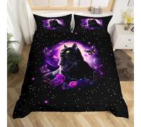 feelingyou Purple Galaxy Duvet Cover Double Size,Fantasy Starry Sky Comforter Cover for Adults Kids Bedroom Decor,Cute Cat Butterfly Animal Decorative Soft Bedding Set 2 Pillowcases,No Comforter