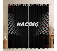 feelingyou Racing Window Curtains,Checkered Flag Curtain,Race Car Window Drapes for Kids Teens Boys Young Man,Modern Bedroom Decorative,Black and White Curtain,46Wx54L