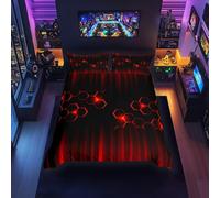 feelingyou Red Neon Bedding Set,Honeycomb Comforter Cover Set for Teens Women Room Decor,Abstract Ombre Duvet Cover Breathable Red and Black Stripe Bedspread Cover Double Size