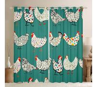 feelingyou Retro Chicken Bedroom Curtain Funny Cartoon Hen Kids Living Room Curtains Cute Paintings Farm Animal Room Decor Windows Drapes Dark Green Beige Window Treatments 46x54 Inches,2 Panels