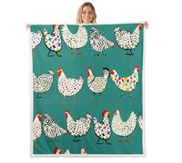 feelingyou Retro Chicken Plush Throw Blanket,Funny Cartoon Hen Flannel Fleece Blanket for Boys Girls Teens All Season,Cute Paintings Farm Animal Bed Blankets Room Decor 90x90,Dark Green Beige