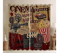 feelingyou Retro Cinema Window Curtains,Movie Theater Theme Curtain,Popcorn and Film Window Drapes for Kids Teens Boys Young Man,Modern Bedroom Decorative,Vintage Cinema Ticket Curtain,46Wx54L