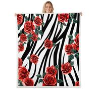 feelingyou Rose Flowers Plush Throw Blanket,Black White Zebra Stripes Flannel Fleece Blanket for Boys Girls Teens All Season,Orange Floral Rustic Bed Blankets Room Decor 90x90,Black White Orange