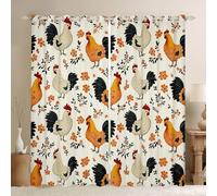 feelingyou Rustic Chicken Boys Girls Room Decor,Daisy Flowers Leaves Botanical Nature Window Curtains,Farm Cock Animal Farmhouse Blackout Curtains,Orange Beige 2 Panel Sets,46x54L