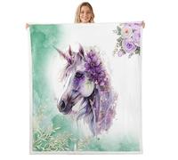 feelingyou Rustic Farmhouse Bed Blanket,Horses Flannel Blanket for Room Decor,Purple Lavender Flowers Fleece Blanket for Kids,Super Soft Blankets,Throw 50"x60"