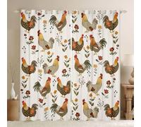 feelingyou Rustic Farmhouse Chicken Blackout Curtains,Floral Leaf Plant Botanical Natural Window Drapes,Farm Animals Cock Country Nursery Bedroom Playroom Decor,Colorful 2 Panel Sets,66x72L