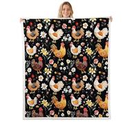feelingyou Rustic Farmhouse Chicken Kids Throw Blanket,Daisy Flowers Leaf Botanical Country Bed Blanket,Farm Animals Cock Rooster Girls Boys Sofa Decor,Yellow Black Fuzzy Blanket,40 x 50 Inches