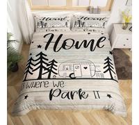 feelingyou RV Happy Camping Duvet Cover Double Size,Home is Where We Park It Comforter Cover for Adults Kids Gift,Rustic Explore Camper Vanlife Modern Bedding Set 2 Pillowcases,No Comforter