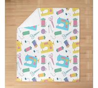 feelingyou Sewing Machine Kids Flannel Blanket,Craft Handmade Stitching Vintage Bed Blanket,Needlework Button Cartoon Girls Boys Sofa Decor,Yellow Blue Fuzzy Blanket,Queen Size (90 x 90 Inches)