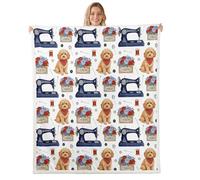 feelingyou Sewing Machine Kids Throw Blanket,Craft Handmade Stitching Sew Needlework Bed Blanket,Rose Flowers Cartoon Dog Pet Girls Boys Sofa Decor,Brown Fuzzy Blanket,Queen Size (90 x 90 Inches)