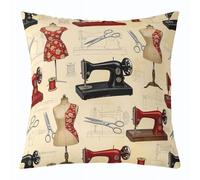 feelingyou Sewing Machine Kids Throw Pillow Cover,Craft Handmade Stitching Vintage Double Sides Pillow Case,Needlework Rose Floral Retro Home Decor,Red Bed Couch Sofa Cushion Cover,1 Pack 24"x24"