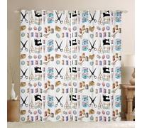 feelingyou Sewing Machine Kids Window Curtains,Craft Handmade Stitching Sew Window Drapes,Button Cartoon Needlework Nursery Bedroom Playroom Decor,Blue Pink 2 Panel Sets,46x72L