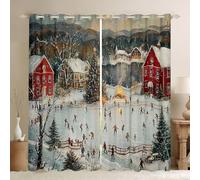 feelingyou Skating Blackout Curtains,Winter Sport Game Ice-skating Window Drapes,Ice Skate Pine Snow Natural Nursery Bedroom Playroom Decor,Green 2 Panel Sets,66x72L