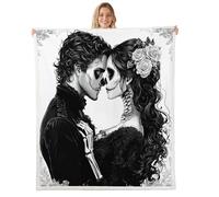 feelingyou Skeleton Couples Blanket for Kids Girls Boys,Gothic Halloween Theme Blankets for Bedroom Sofa Dorm Decor,Roses Floral Bed Couch Blanket,Queen (90 x 90 Inches),Dark Black