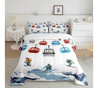 feelingyou Skiing Kids Comforter Set Single Size,Winter Extreme Sport Game Bedding Set,Girls Boys Room Decor,Snow Mountain Ski Quilt Comforter,Simple Fashion Duvet Insert,1 Pillowcase