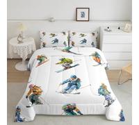 feelingyou Skiing Kids Comforter Set Single Size,Winter Extreme Sport Game Bedding Set,Girls Boys Room Decor,Ski Lover Gaming Quilt Comforter,Modern Fashion Duvet Insert,1 Pillowcase