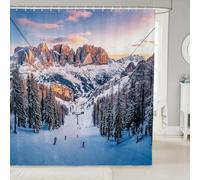 feelingyou Skiing Kids Shower Curtains,Pine Tree Mountain Snowboarding Bathroom Curtain,Ski Winter Extreme Sport Game Home Decor,White Green Waterproof Curtains,12 Hooks Suits,72" W x 84" L