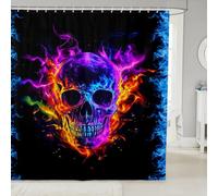 feelingyou Skull Shower Curtains for Bathtubs 72" W x 78" LColorful Fire Skull Bath Curtain for Kids Boys,Cool 3D Flame Skeleton Waterproof Bathroom Curtain with 12 Hooks