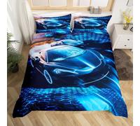 feelingyou Sports Car Comforter Covet Double,Blue Light Racing Car Duvet Cover with 2 Pillowcases,Extreme Sport Theme Polyester Bedding Set for Boys Teens Room