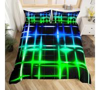 feelingyou Squares Kids Duvet Cover Set King Size,Geometric Ombre Checker Grids Bedding Set,Boys Girls Room Decor,Shiny Neon Stripes Fashion Comforter Covert,Modern Abstract Quilt Cover,2 Pillowcases