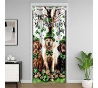 feelingyou St. Patrick's Day Kids Door Curtain,Lucky Labrador Dogs Blackout Curtain,Cute Animal Clovers Bedroom Doorway Living Room Decor,Brown Green Privacy Door Drape 1 Panel,60" W X 80" L