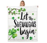 feelingyou St. Patrick's Day Kids Throw Blanket,Clover Leaves Plant Botanical Bed Blanket,Irish Holiday Wooden Plank Girls Boys Sofa Decor,Green White Fuzzy Blanket,Baby Size (30 x 39 Inches)