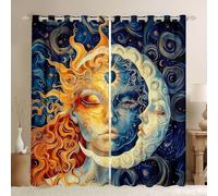 feelingyou Sun and Moon Window Drapes,Starry Sky Galaxy Outer Space Window Curtains,Planet Constellation Mysterious Boys Girls Room Decor,Blue Golden 2 Panel Sets,66x72L