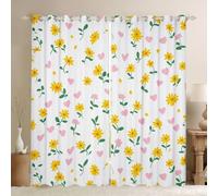 feelingyou Sunflower Window Drapes,Daisy Floral Leaf Botanical Window Curtains,Love Heart Valentine's Day Boys Girls Room Decor,Pink 2 Panel Sets,66x72L