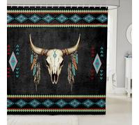 feelingyou Tauren Skull Aztec Shower Curtain 72" W x 72" L Native American Bathroom Curtains for Kids Teens Adults Western Style Bohemian Waterproof Bath Curtain with 12 Hooks