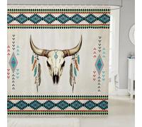feelingyou Tauren Skull Aztec Shower Curtain 72" W x 72" L Western Style Bohemian Bathroom Curtains for Kids Teens Adults Tribe Southwest Geometry Waterproof Bath Curtain with 12 Hooks