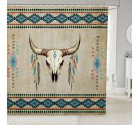 feelingyou Tauren Skull Aztec Shower Curtain 72" W x 78" L Western Style Bohemian Bathroom Curtains for Kids Teens Adults Native American Waterproof Bath Curtain with 12 Hooks