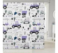feelingyou Tractor Truck Excavator Shower Curtain with Hooks,Cute Rainbow Cloud Print Room Decor Bath Curtains,Cartoon Purple Car Bathroom Accessories Waterproof Panel,72x 78 Inches