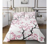 feelingyou Trees Plant Bedspread King Size,Pink Sakura Flowers Floral Coverlet Set for Teens Adult Xmas Gift,Cherry Blossoms Quilt Set with 2 Pillowcaes,Polyester Quilted