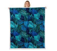 feelingyou Tropical Palm Leaves Throw Blanket 3D Teal Blue Natural Plants Fleece Blanket for Kids Teens Adults Wild Jungle Botanical Leaf Fuzzy Blanket for Housewarming Party 30x40