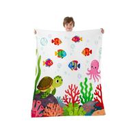 feelingyou Underwater World Kids Flannel Blanket,Sealife Octopus Sea Turtle Fish Bed Blanket,Coral Seaweed Coastal Girls Boys Sofa Decor,Colorful White Fuzzy Blanket,Queen Size (90 x 90 Inches)