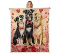 feelingyou Valentine's Day Kids Throw Blanket,Cute Dogs Bed Blanket,Couple Pet Animals Girls Boys Sofa Decor,Romantic Rose Flowers Fuzzy Blanket,Queen Size (90 x 90 Inches)