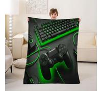feelingyou Video Games Kids Flannel Blanket,Console Modern Game Controller Bed Blanket,Gaming Keyboard Trendy Girls Boys Sofa Decor,Black Green Fuzzy Blanket,Queen Size (90 x 90 Inches)