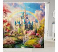 feelingyou Vintage Castle Bath Curtain 72"x72" Girly Princess Style Shower Curtain for Kids Decor Dreamy Natural Scenery Bathroom Shower Curtain Set Polyester Fantasy Fairy Tale Bathroom Accessories
